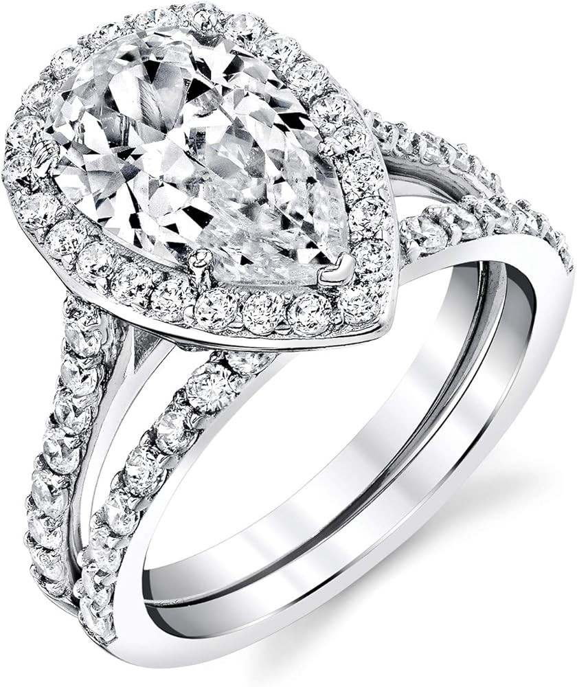 Amazon.com: 3CT Teardrop Pear Shape Solitaire AAA CZ Engagement